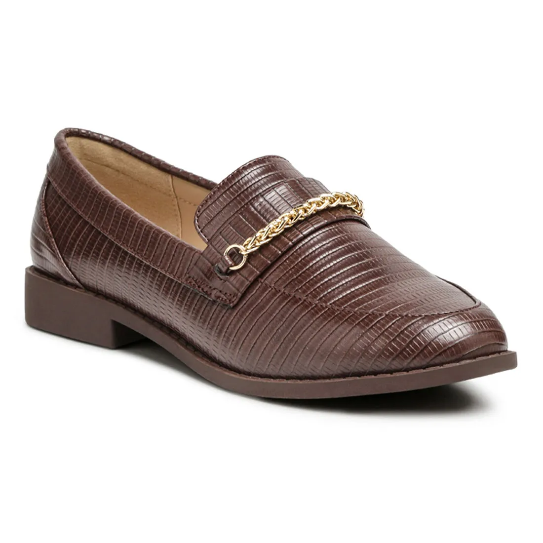 Low Block Loafers Adorned With Golden Chain