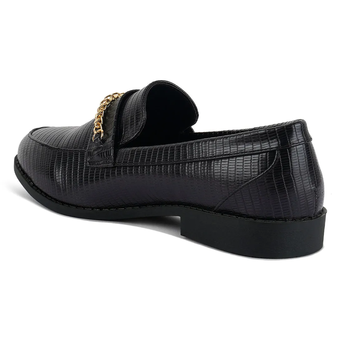 Low Block Loafers Adorned With Golden Chain