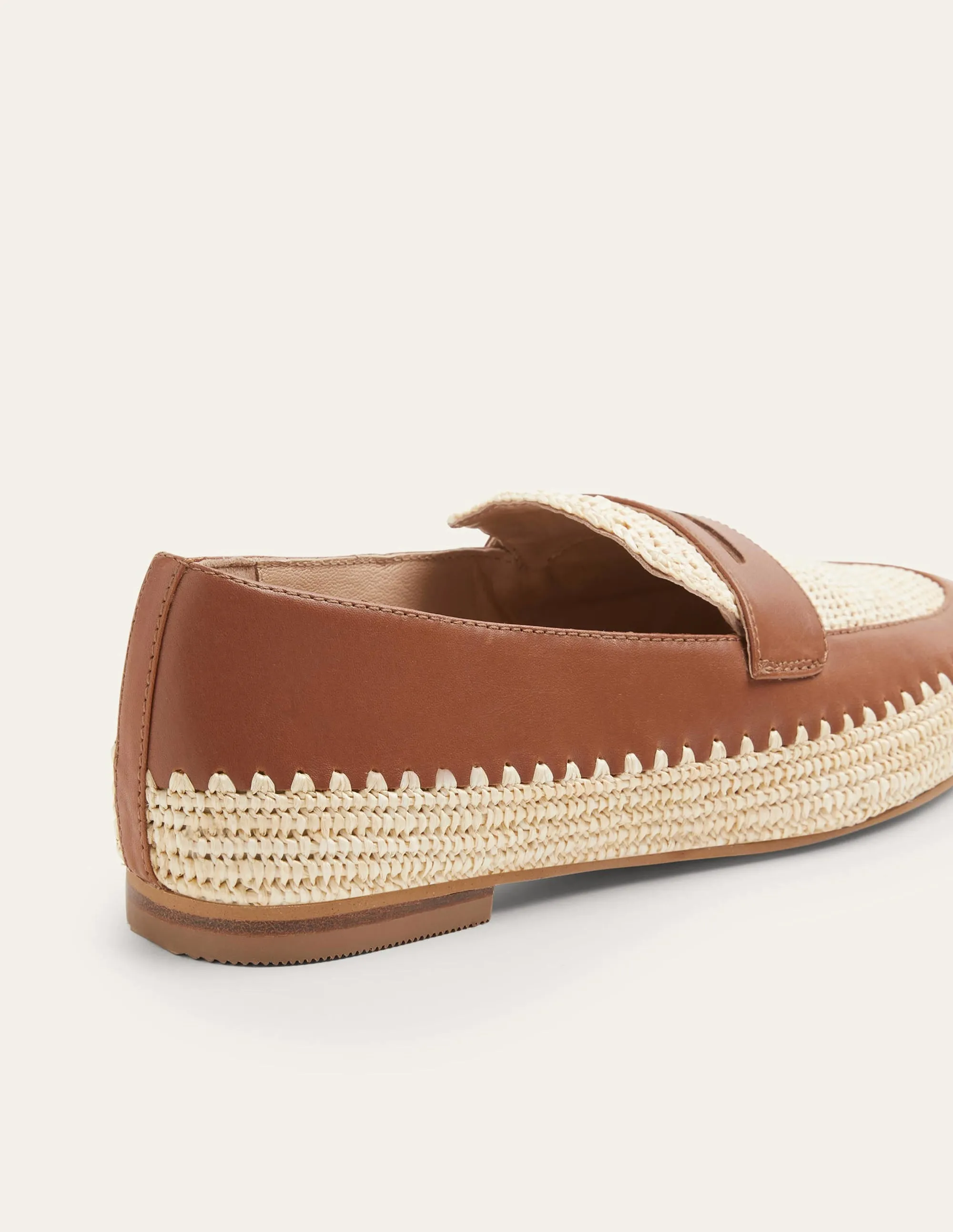 Lydia Raffia Detail Loafers-Tan