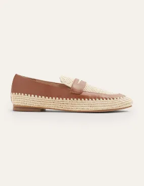 Lydia Raffia Detail Loafers-Tan