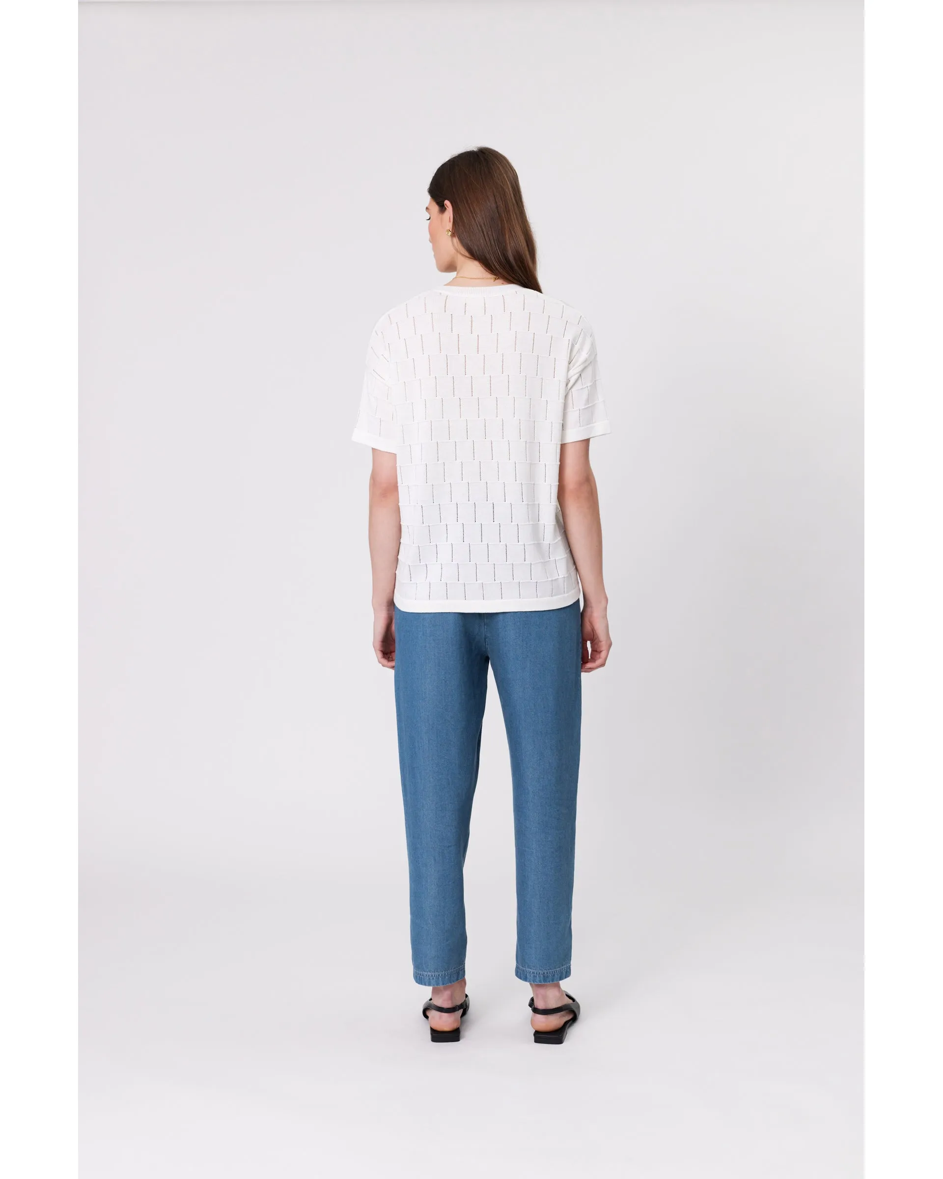 Marlow Grid Weave Knit Tee - Ivory