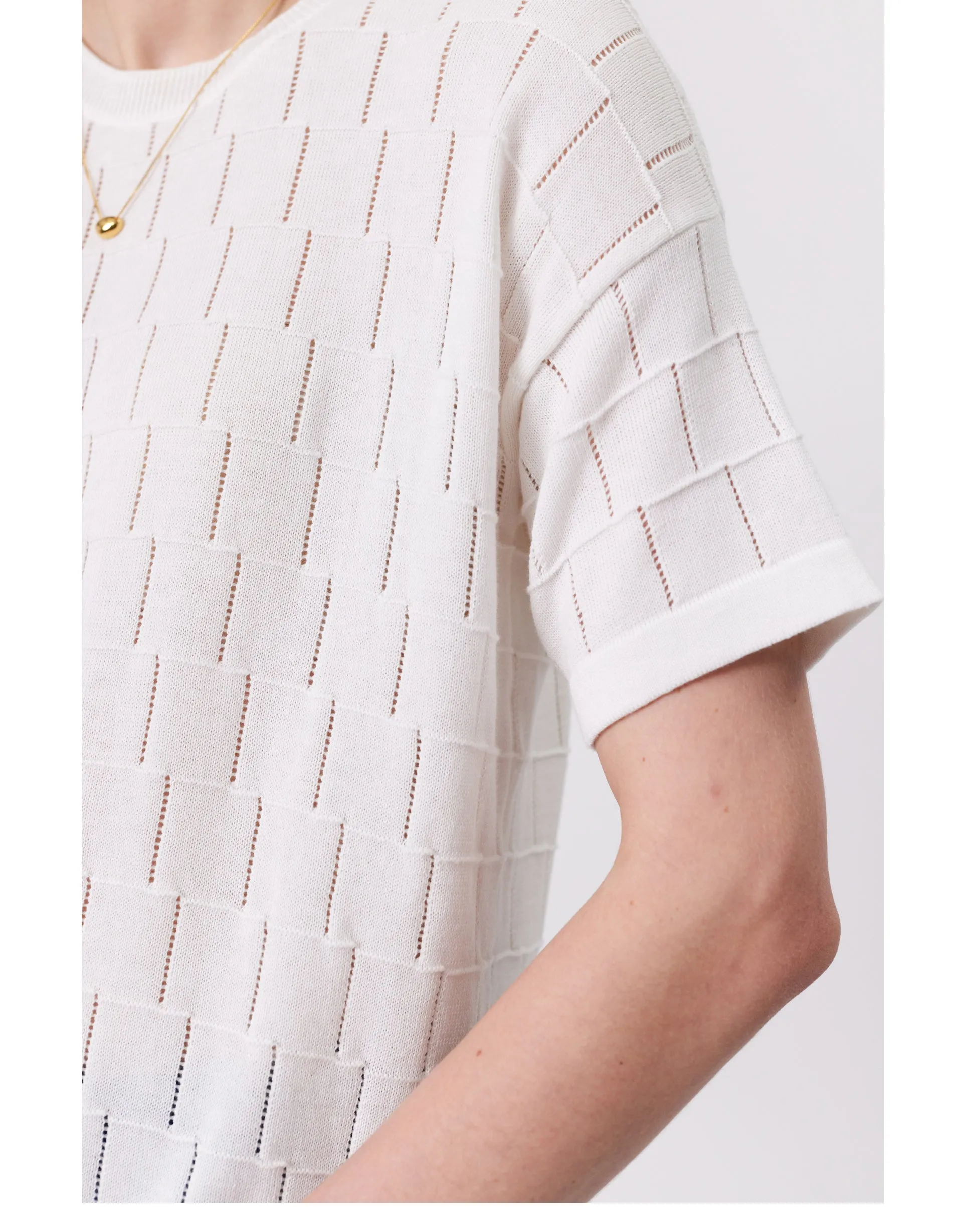 Marlow Grid Weave Knit Tee - Ivory