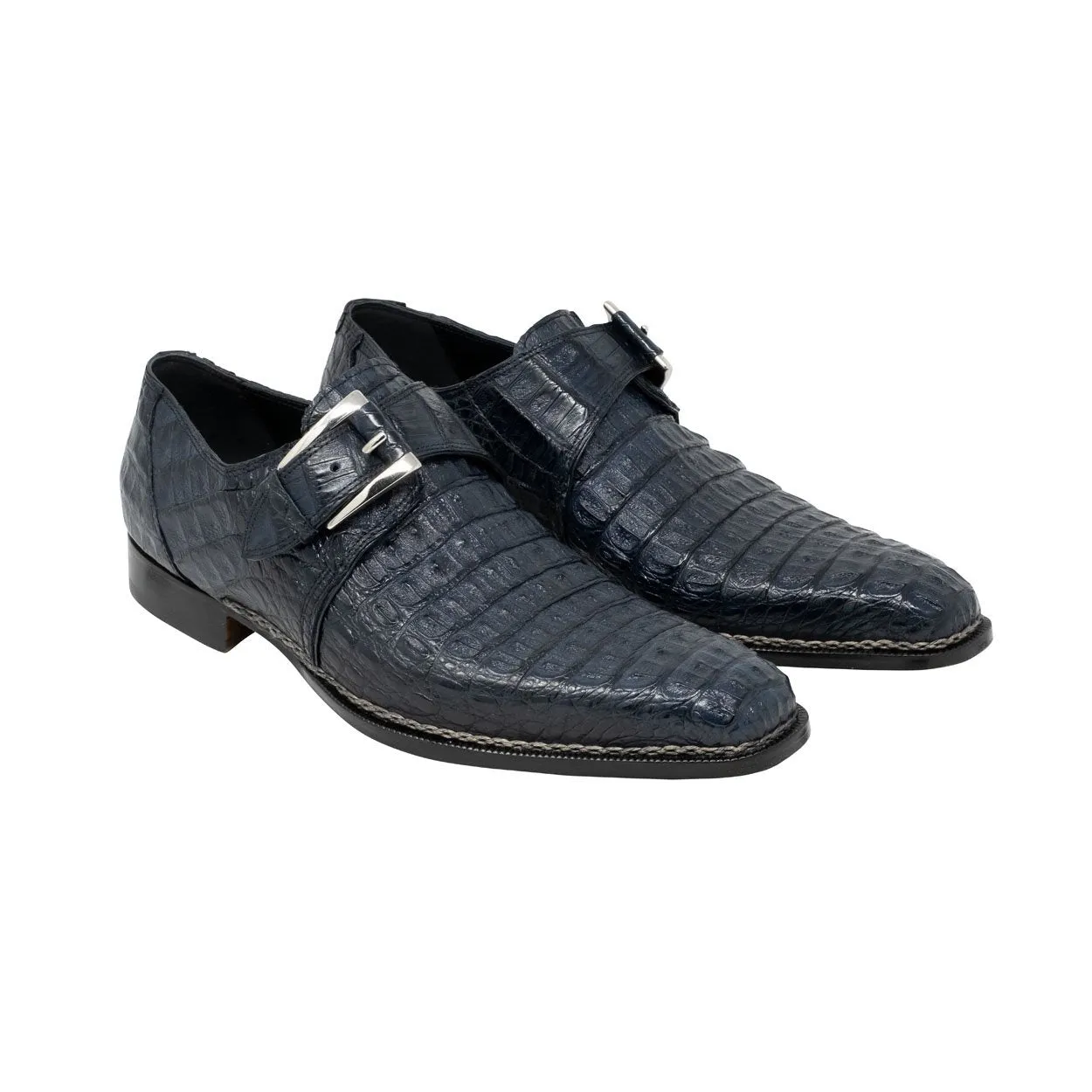 Mauri Opulent Men's Designer Shoes Blue Hornback Alligator Monkstraps Loafers 1172 (MA5100)