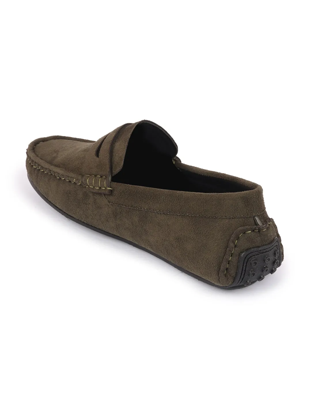 Men Mehandi Suede Leather Side Stitched Driving Loafer and Moccasin