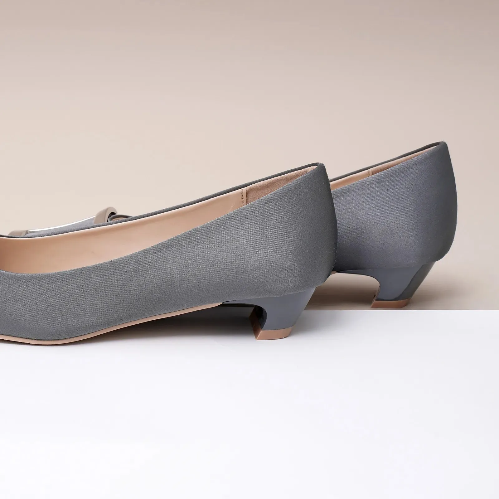 Metal Buckle Satin Low Heel (Lucia)