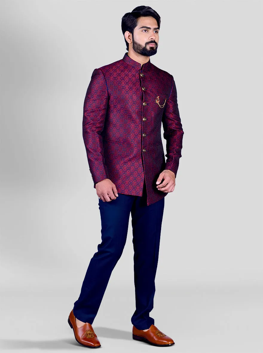 Navy Blue & Maroon Jodhpuri Suit | JadeBlue