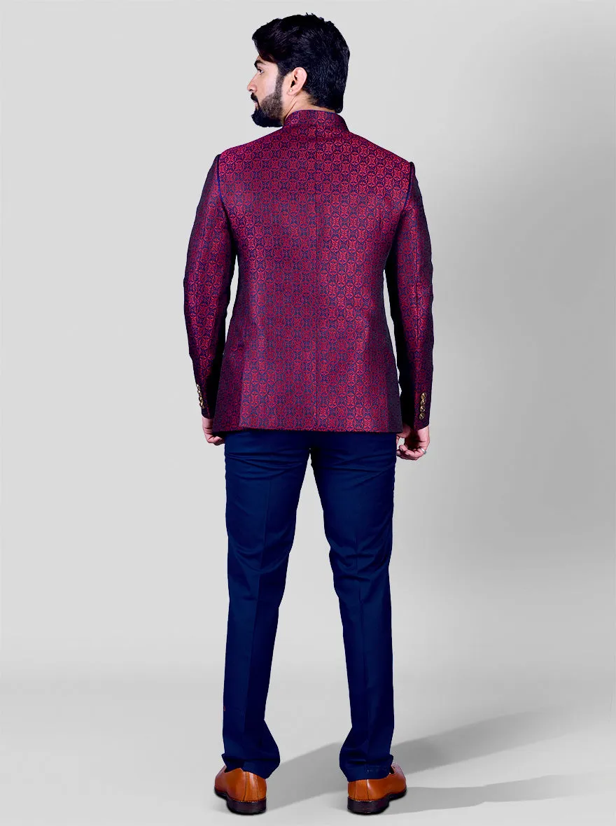 Navy Blue & Maroon Jodhpuri Suit | JadeBlue