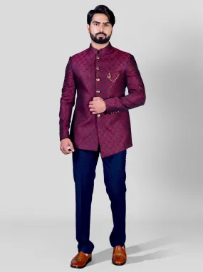 Navy Blue & Maroon Jodhpuri Suit | JadeBlue