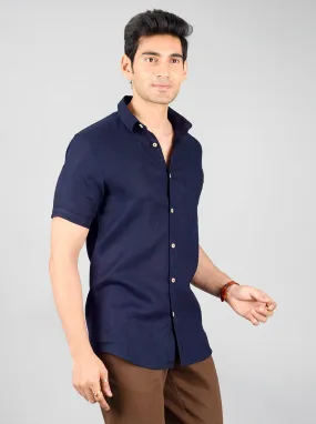 Navy Blue Solid Slim Fit Casual Shirt | JadeBlue