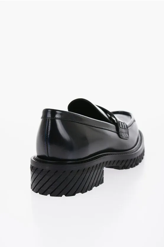 Off-White Leather COMBAT Penny Loafers with Carrion Sole