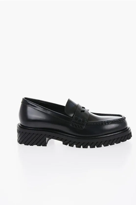 Off-White Leather COMBAT Penny Loafers with Carrion Sole