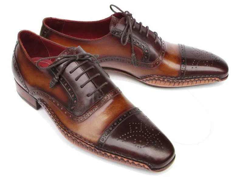 Paul Parkman Captoe Oxfords Brown Hand Pained Shoes