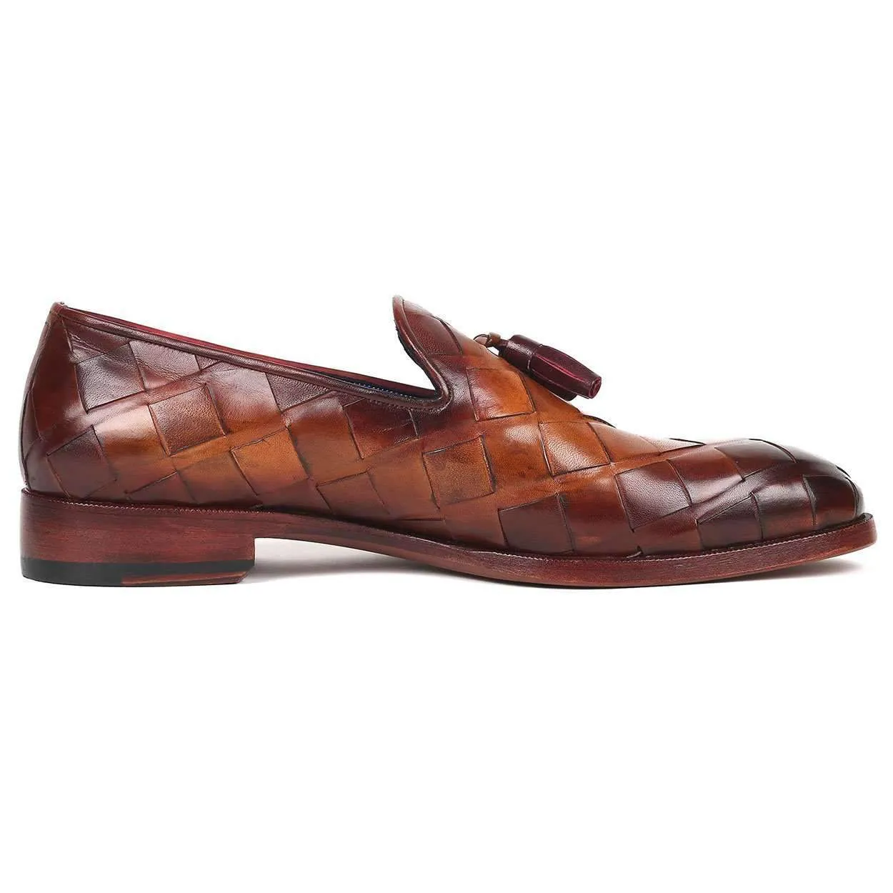 Paul Parkman Men's Brown Woven Leather Big Braided Tassel Loafers 6623-BRW (PM6124)