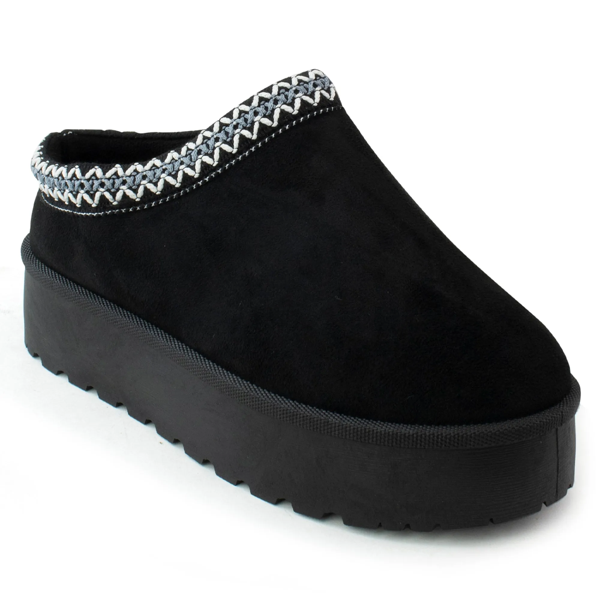 Platform Shearling Mule Clog BLACK