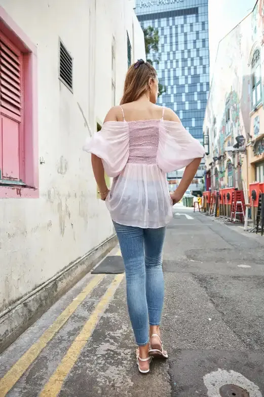 Powder Pink off Shoulder Smocked Top