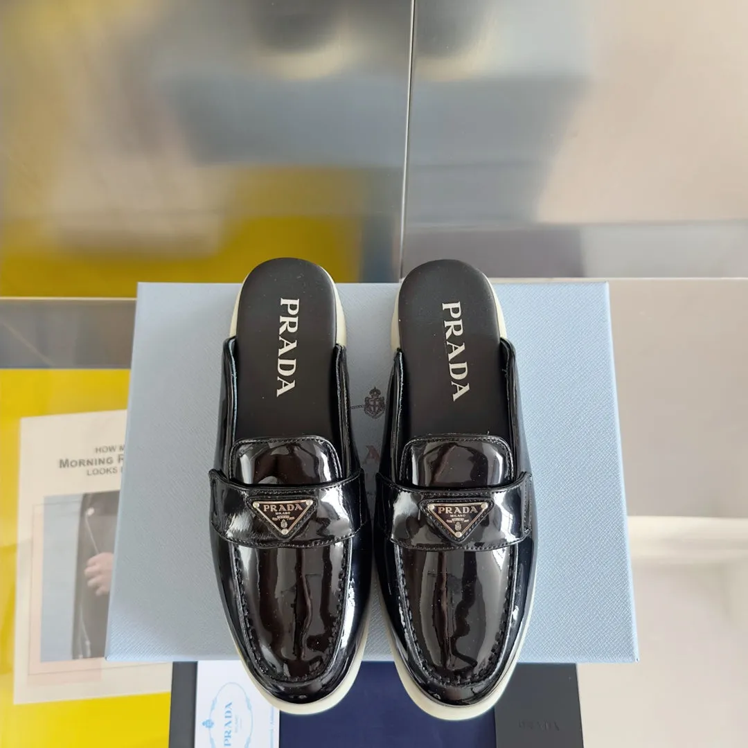 Pra Black Patent Leather Mule 25mm Rubber Sole