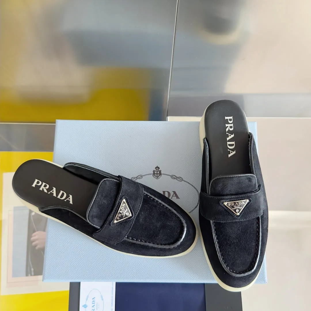 Pra Black Suede Leather Mule 25mm Rubber Sole