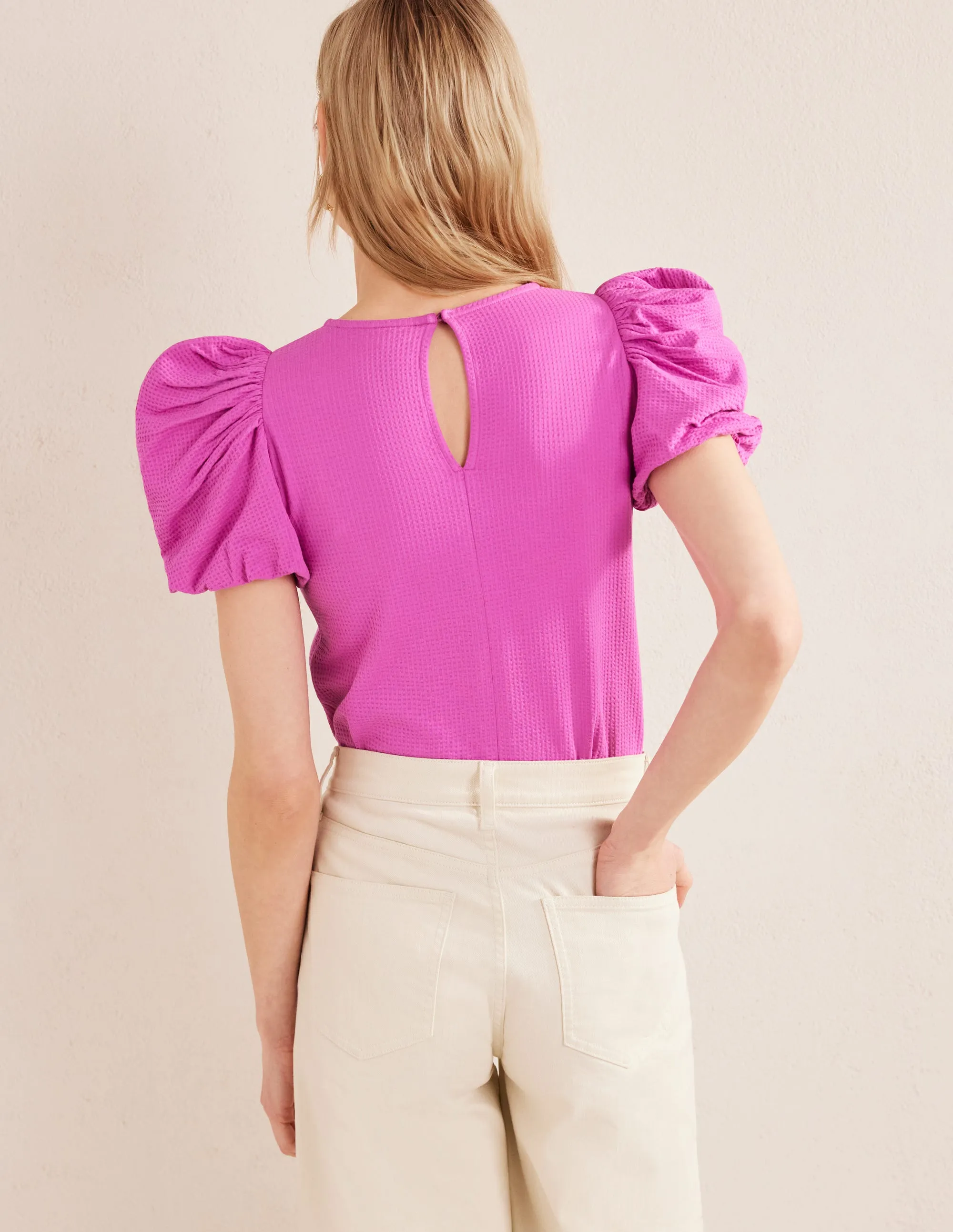 Puff Sleeve Jersey Top-Rose Violet