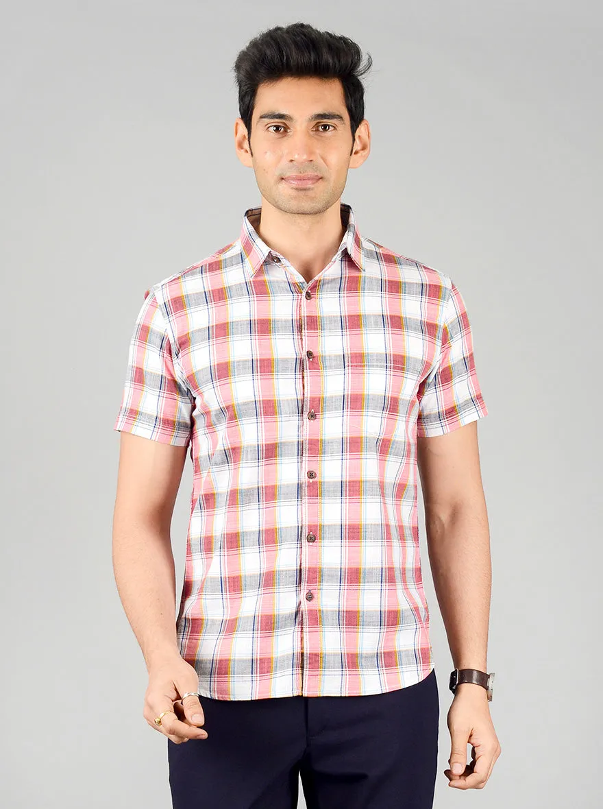 Red & Grey Checked Slim Fit Casual Shirt | Greenfibre