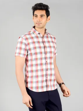 Red & Grey Checked Slim Fit Casual Shirt | Greenfibre