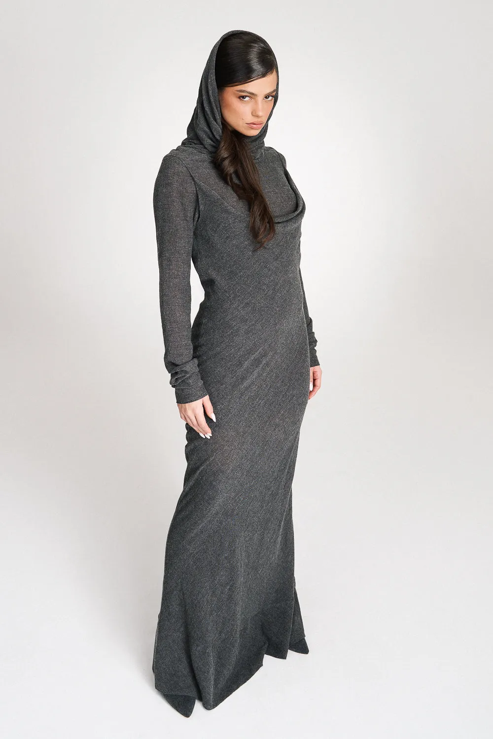 'Risha' Hooded Grey Wool Gown