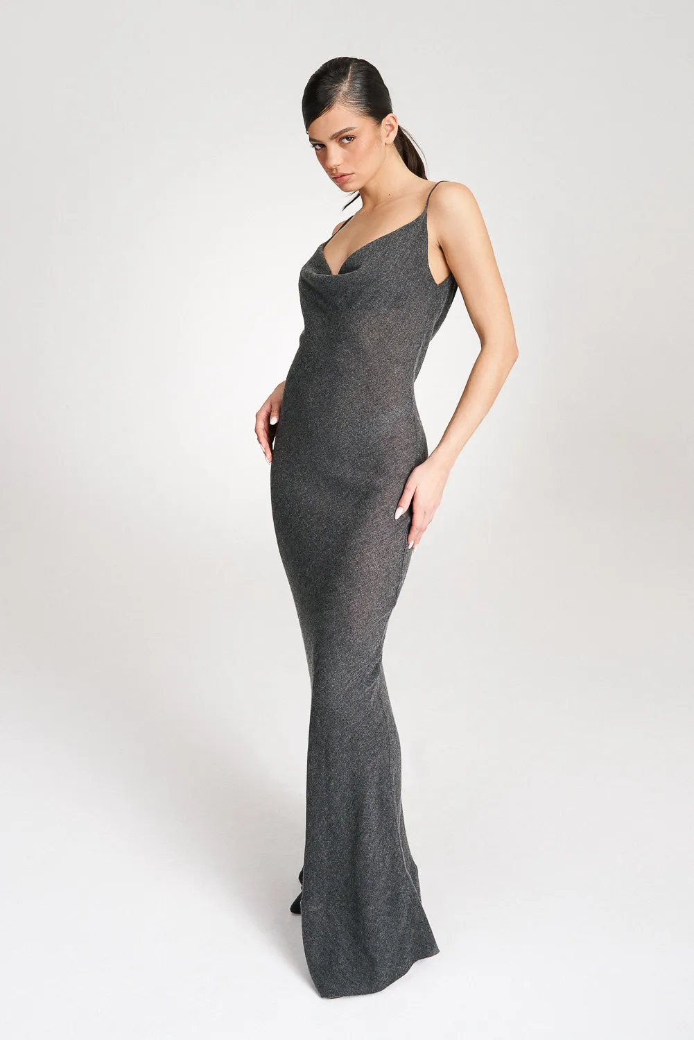 'Risha' Hooded Grey Wool Gown