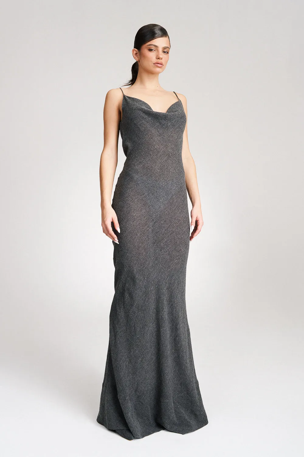 'Risha' Hooded Grey Wool Gown