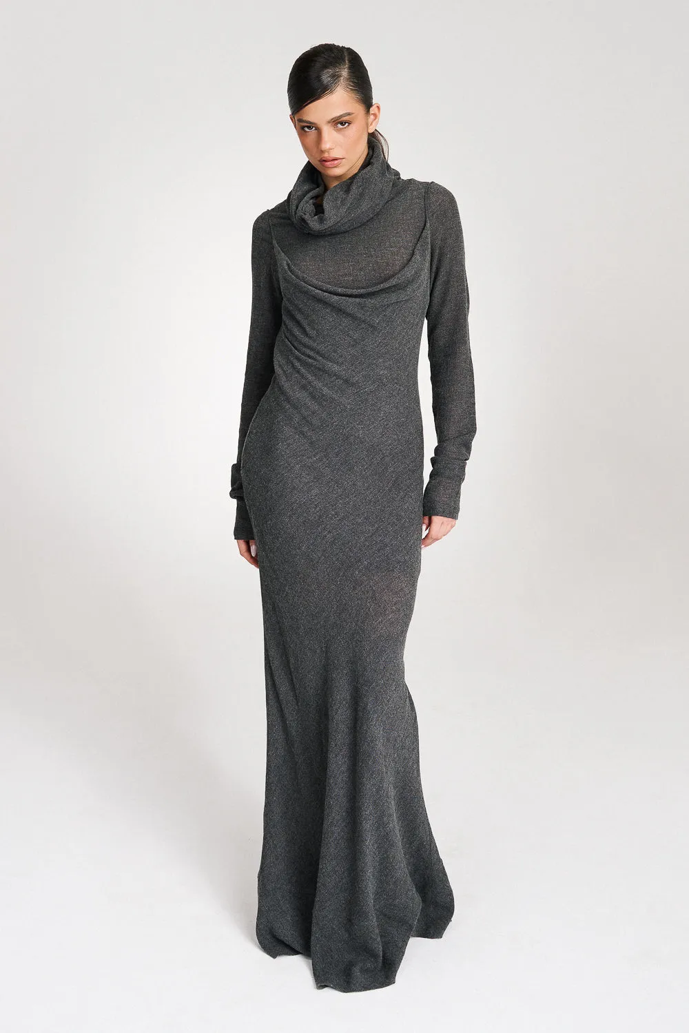 'Risha' Hooded Grey Wool Gown