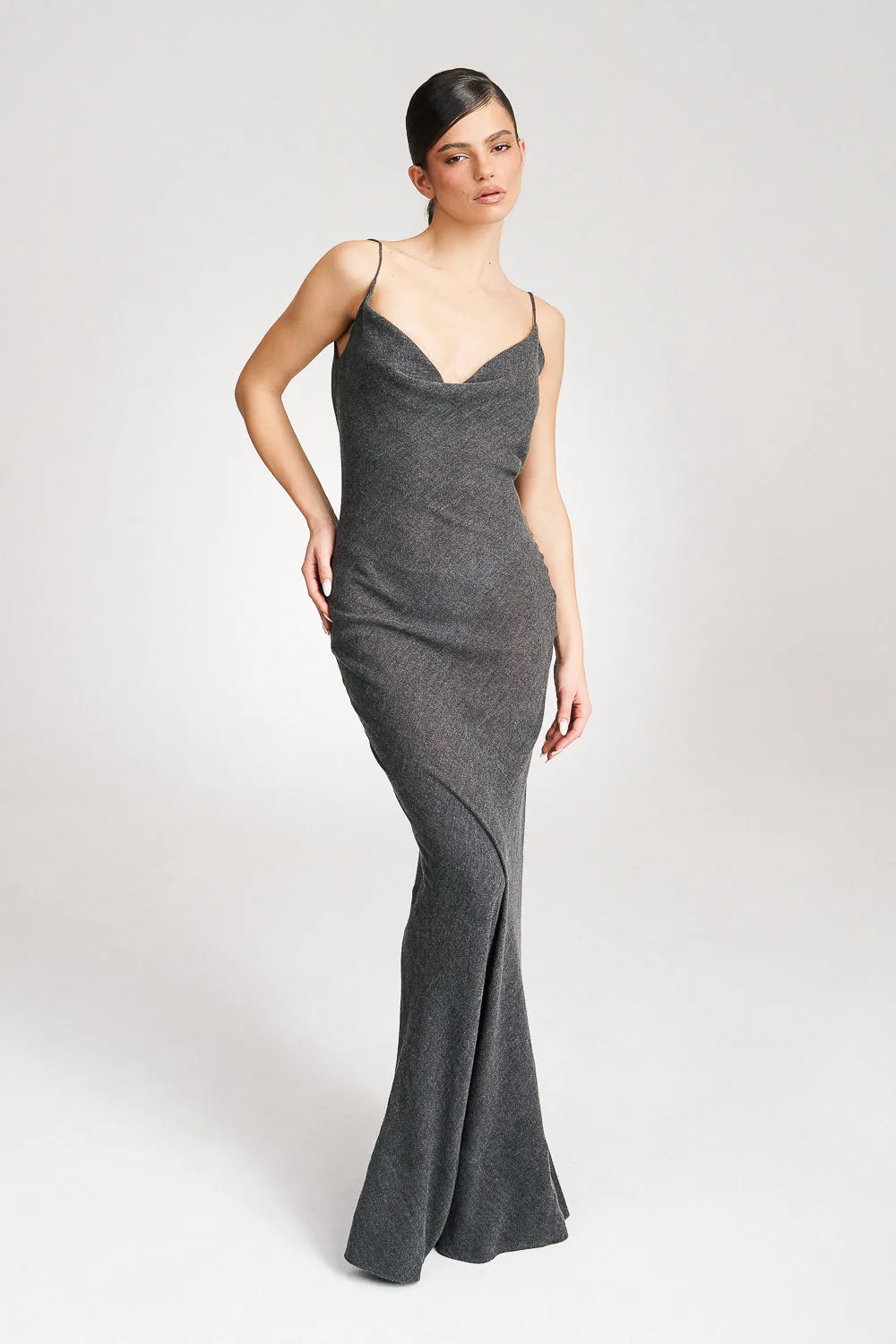 'Risha' Hooded Grey Wool Gown