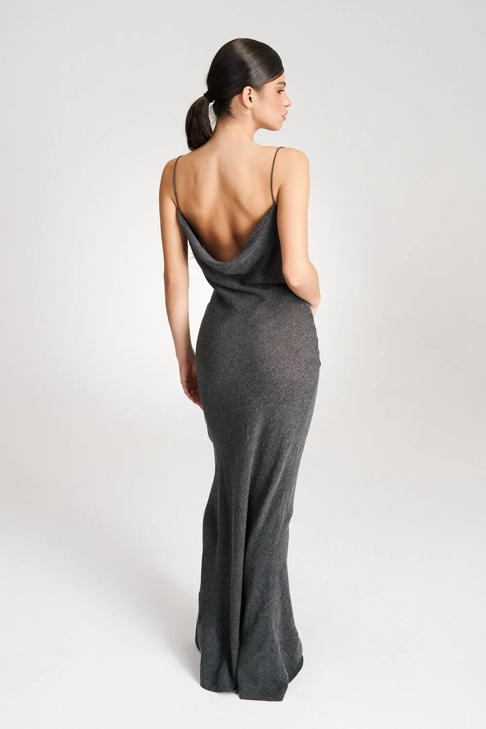 'Risha' Hooded Grey Wool Gown