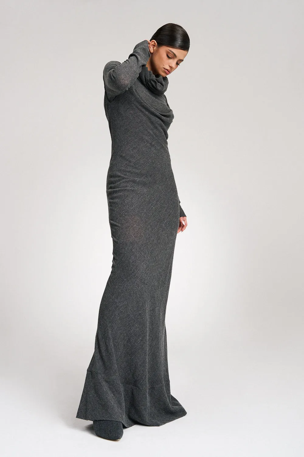 'Risha' Hooded Grey Wool Gown