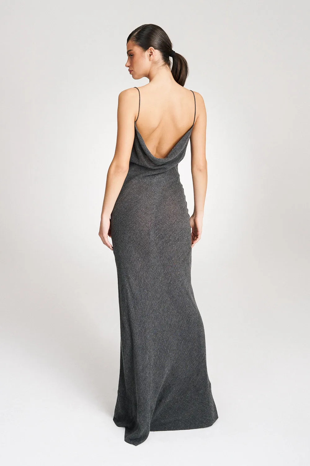 'Risha' Hooded Grey Wool Gown