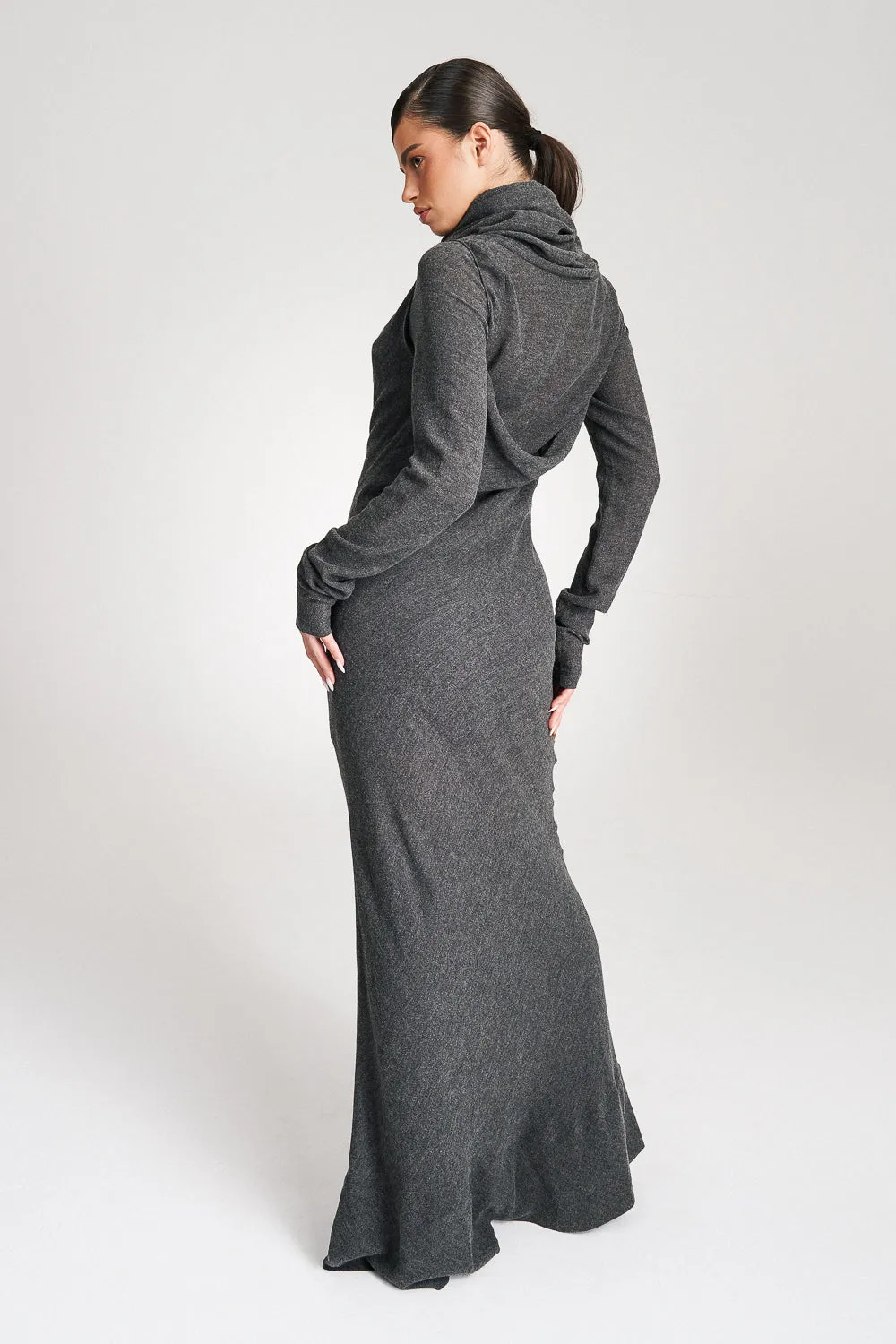 'Risha' Hooded Grey Wool Gown