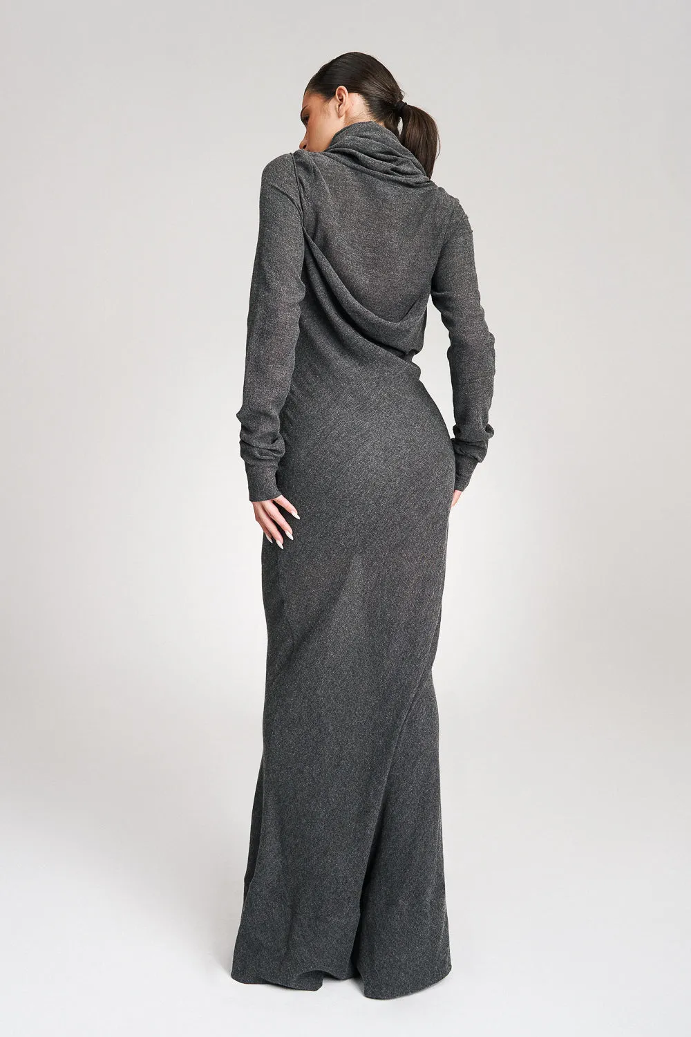 'Risha' Hooded Grey Wool Gown