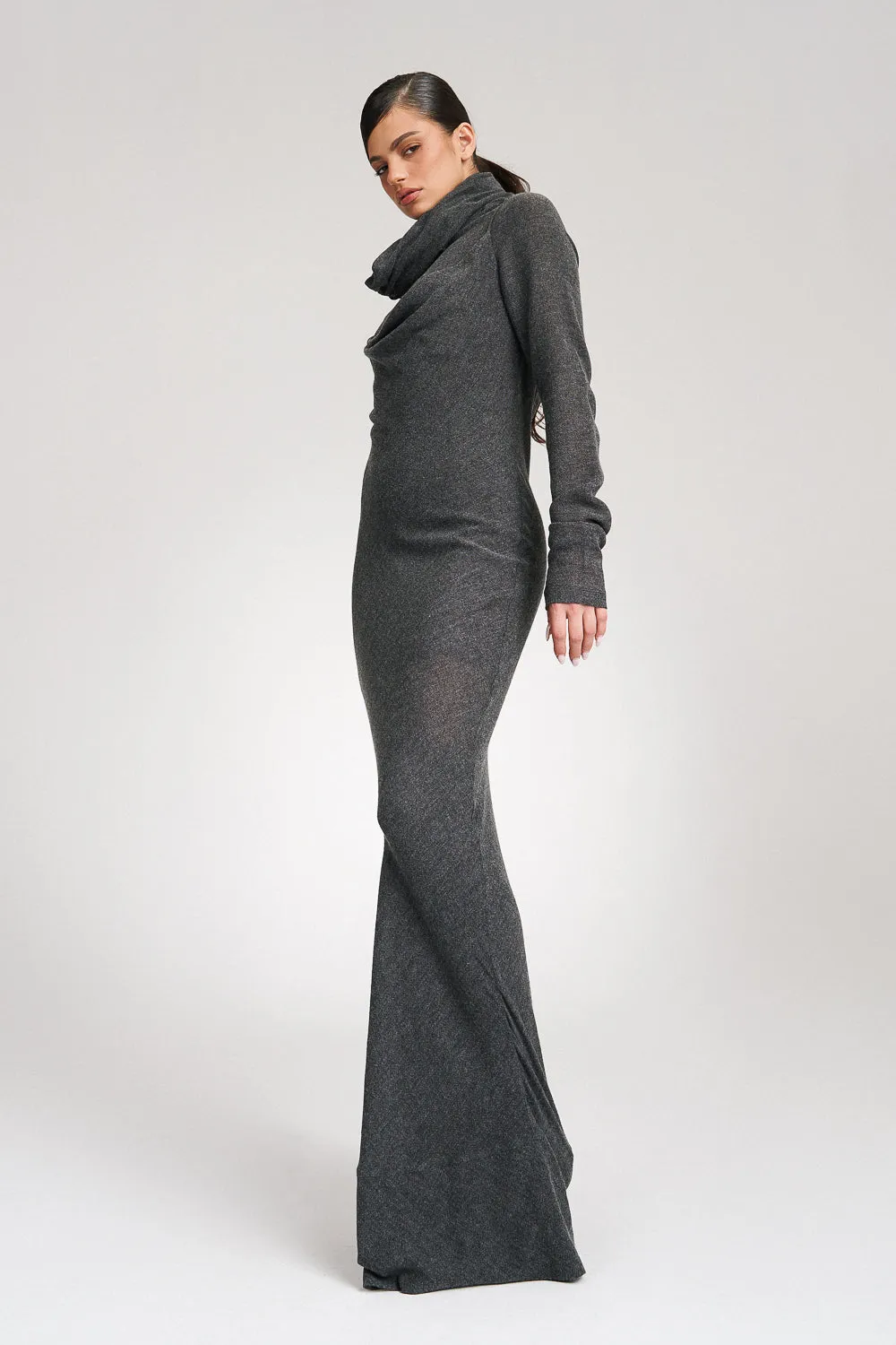 'Risha' Hooded Grey Wool Gown