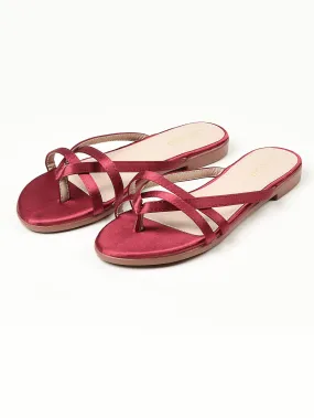 Satin Strap Flats - Maroon