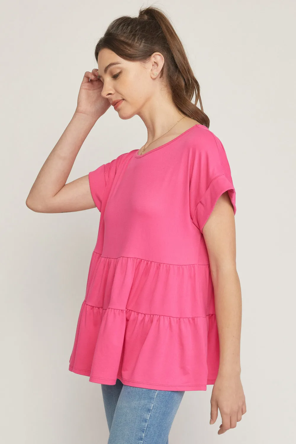 Short Sleeve Tiered Tunic, Pink