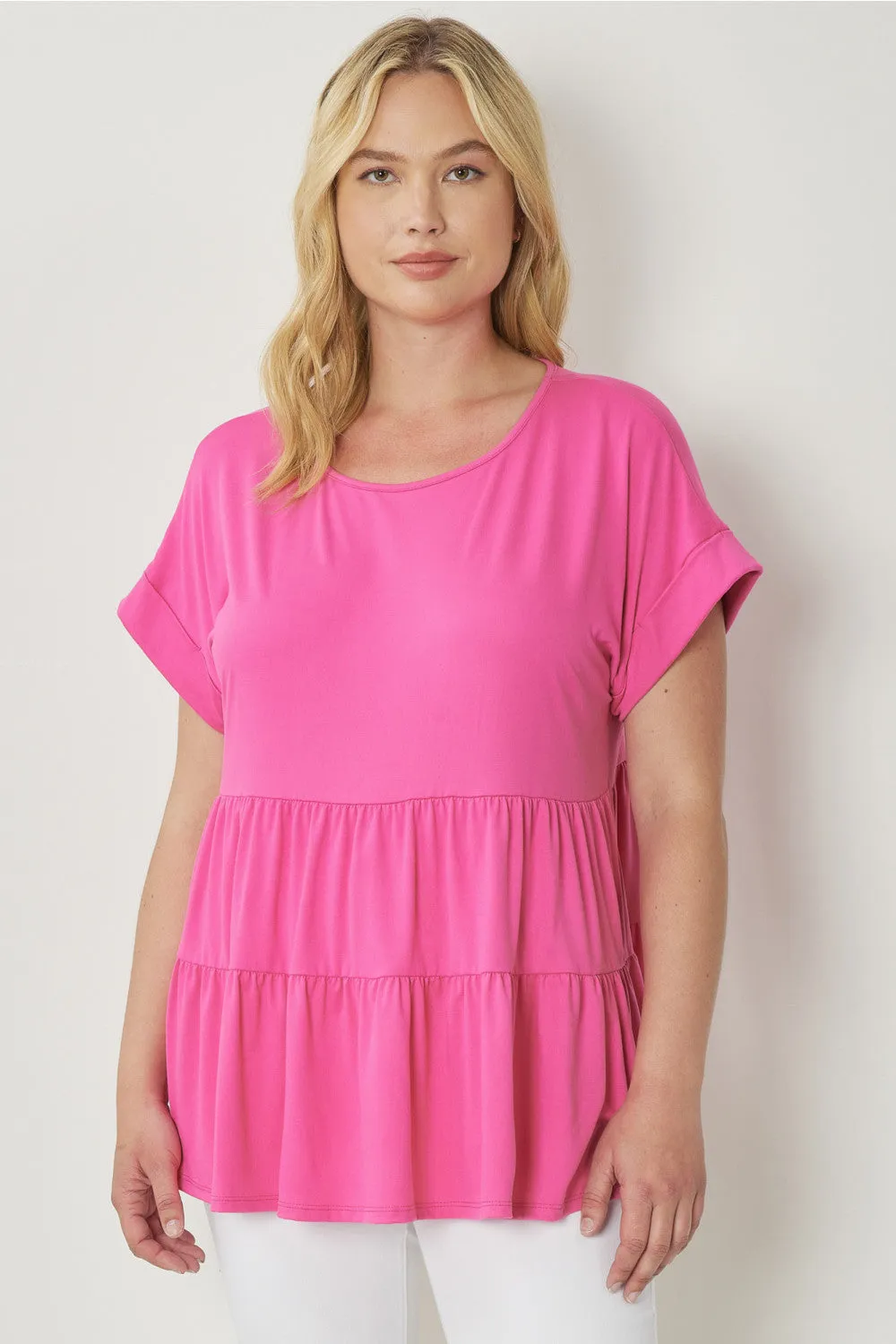 Short Sleeve Tiered Tunic, Pink