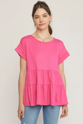 Short Sleeve Tiered Tunic, Pink