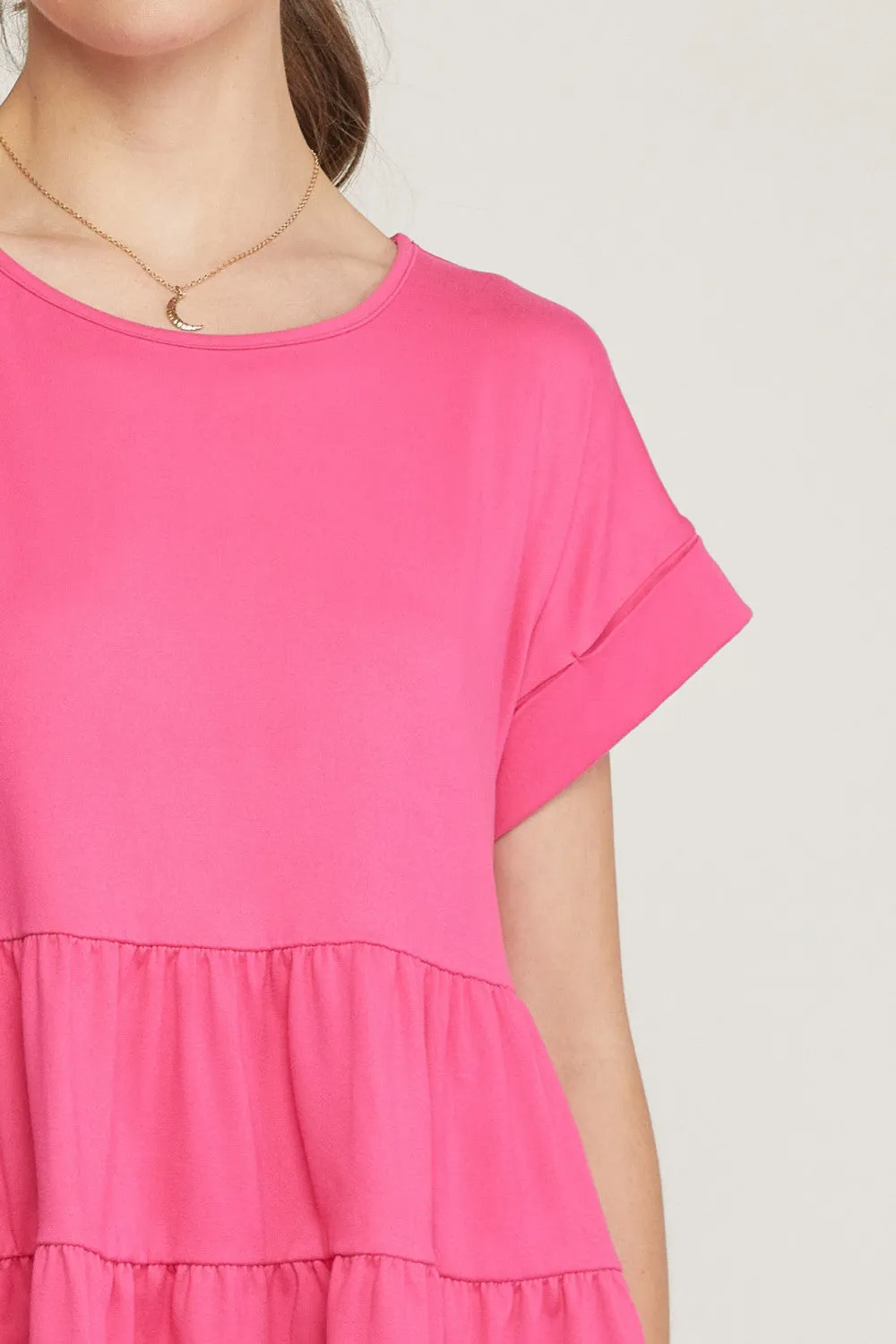 Short Sleeve Tiered Tunic, Pink