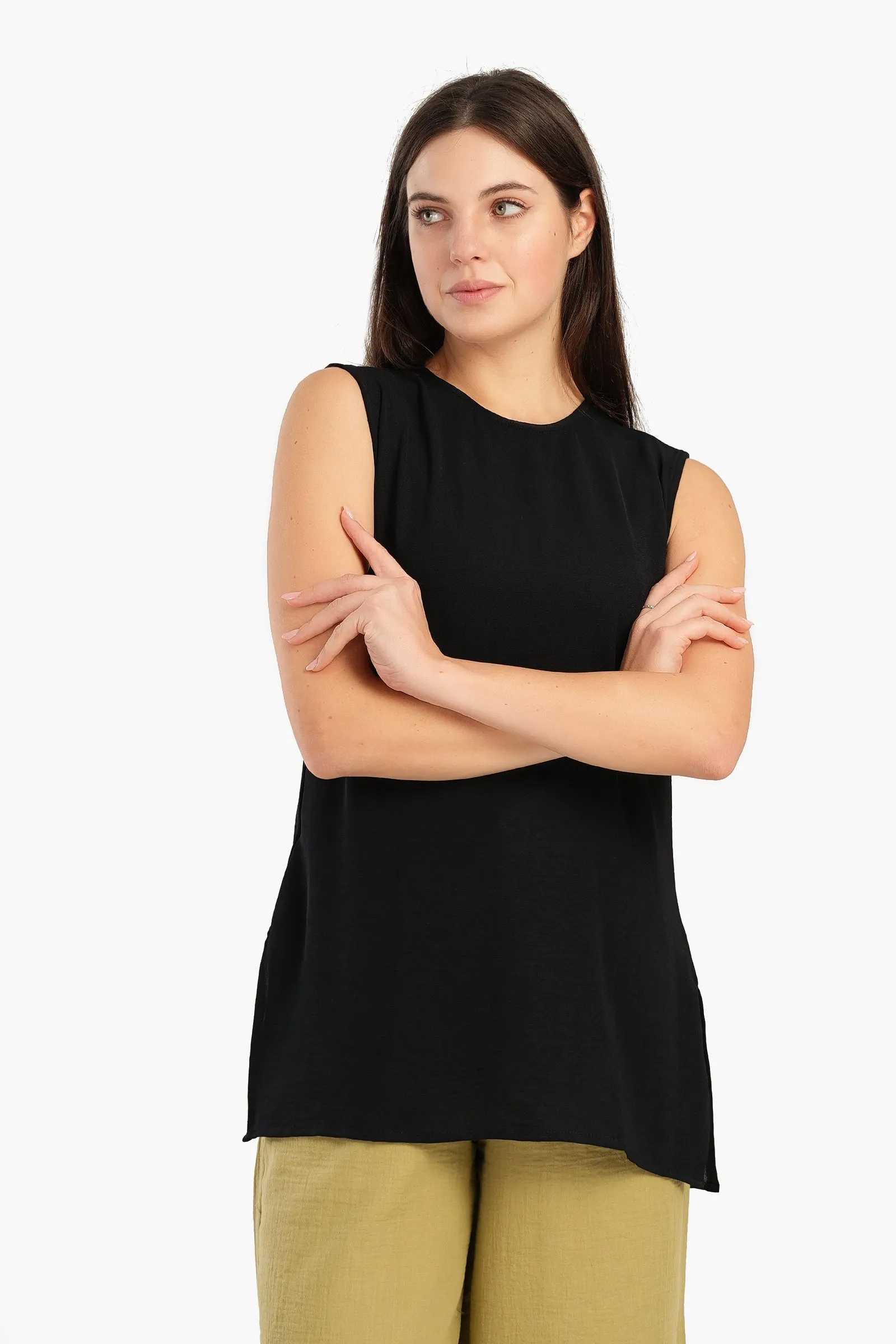 Sleeveless Blouse with Slits