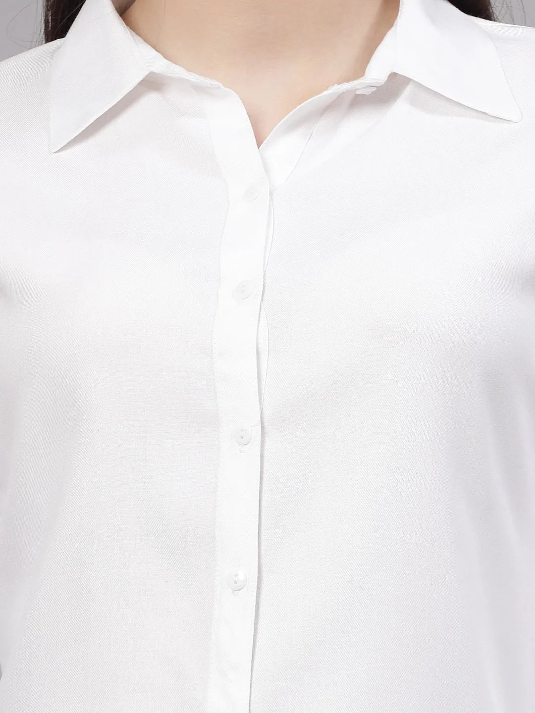 Style Quotient Women Solid White Rayon Regular Shirt