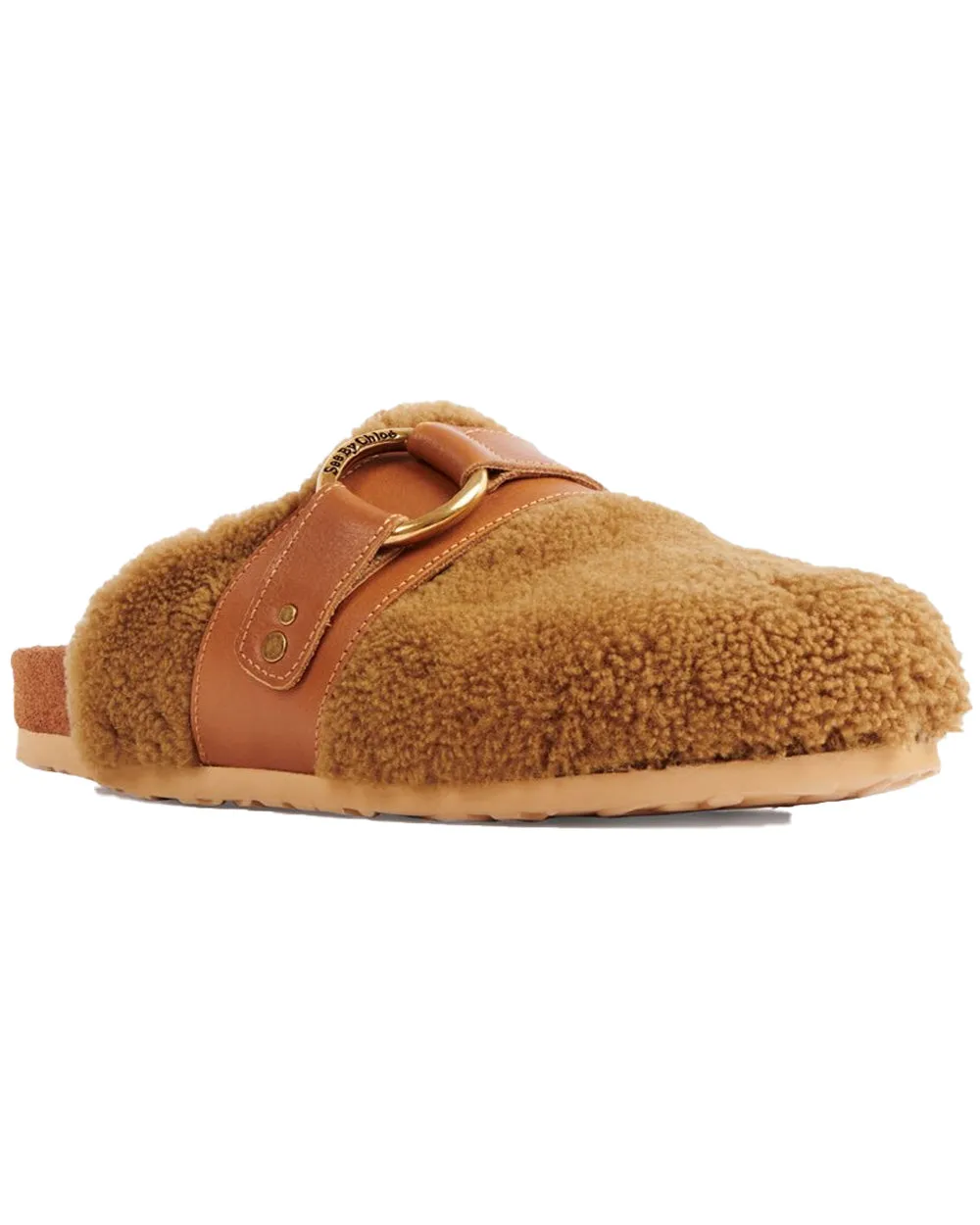 Tan Gema Flat Shearling Mule