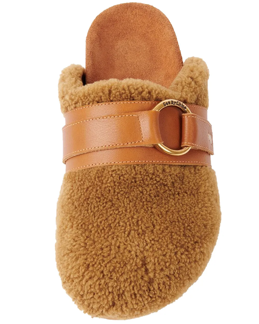 Tan Gema Flat Shearling Mule