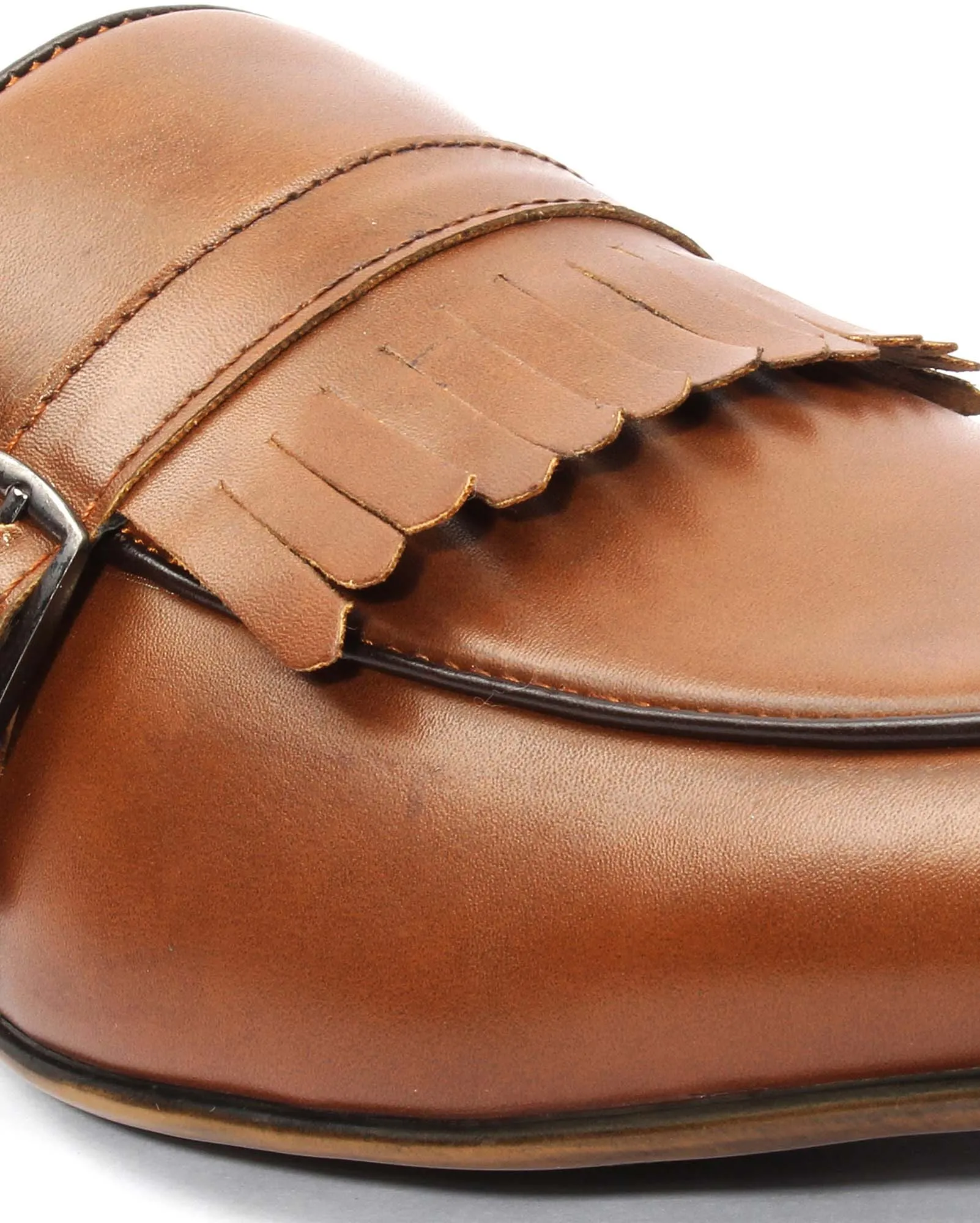 Tan Monk Strap Feather Loafers