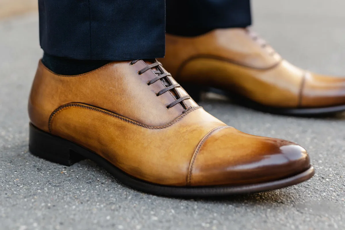 The Cagney II Stitched Cap-Toe Oxford - Tobacco