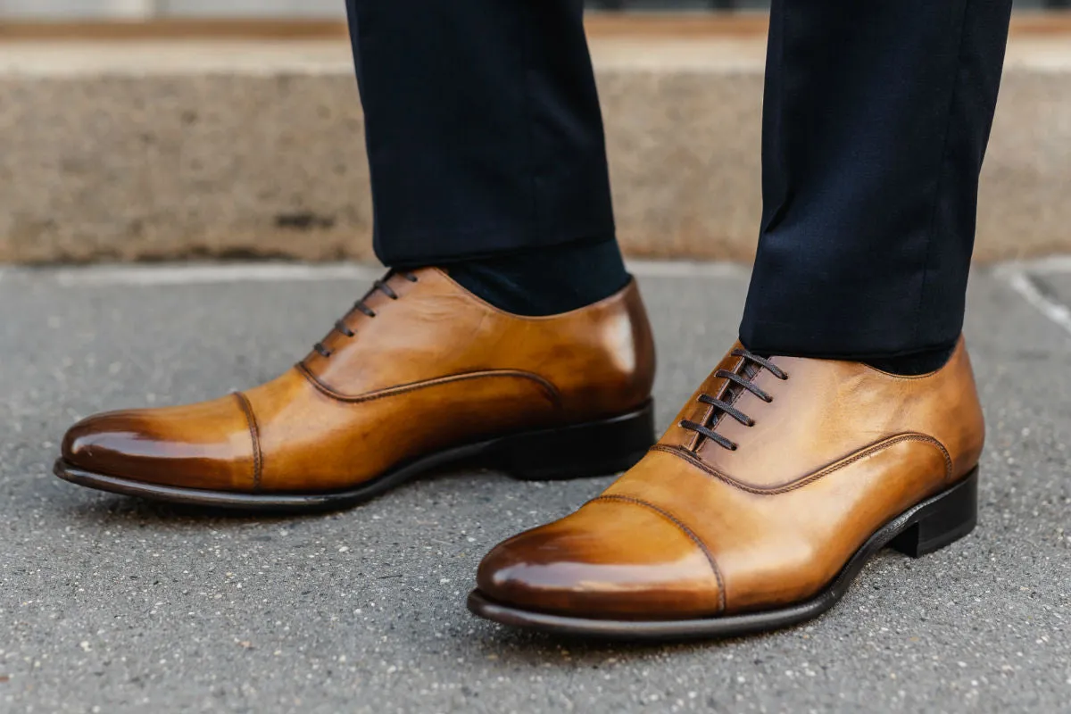 The Cagney II Stitched Cap-Toe Oxford - Tobacco