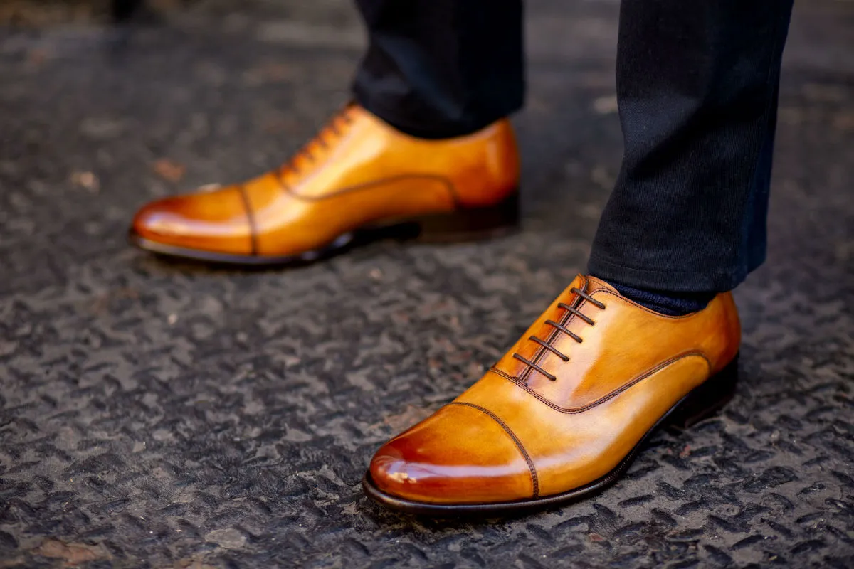 The Cagney II Stitched Cap-Toe Oxford - Tobacco