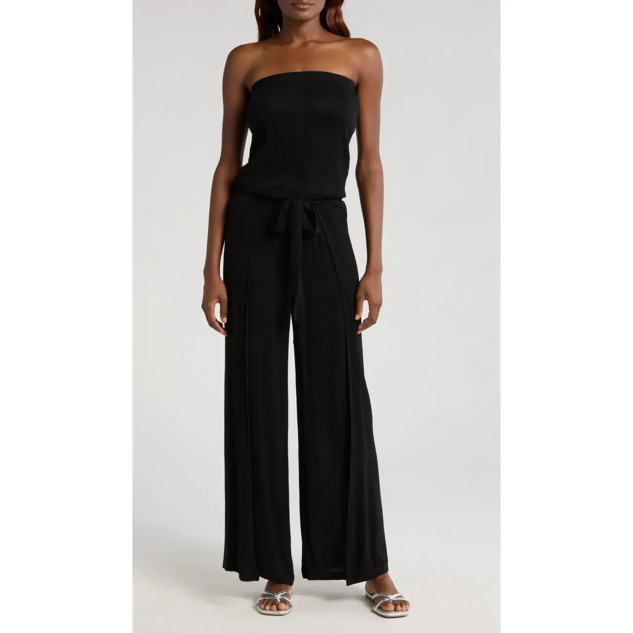 The Selena Black Strapless Wide Leg Jumpsuit