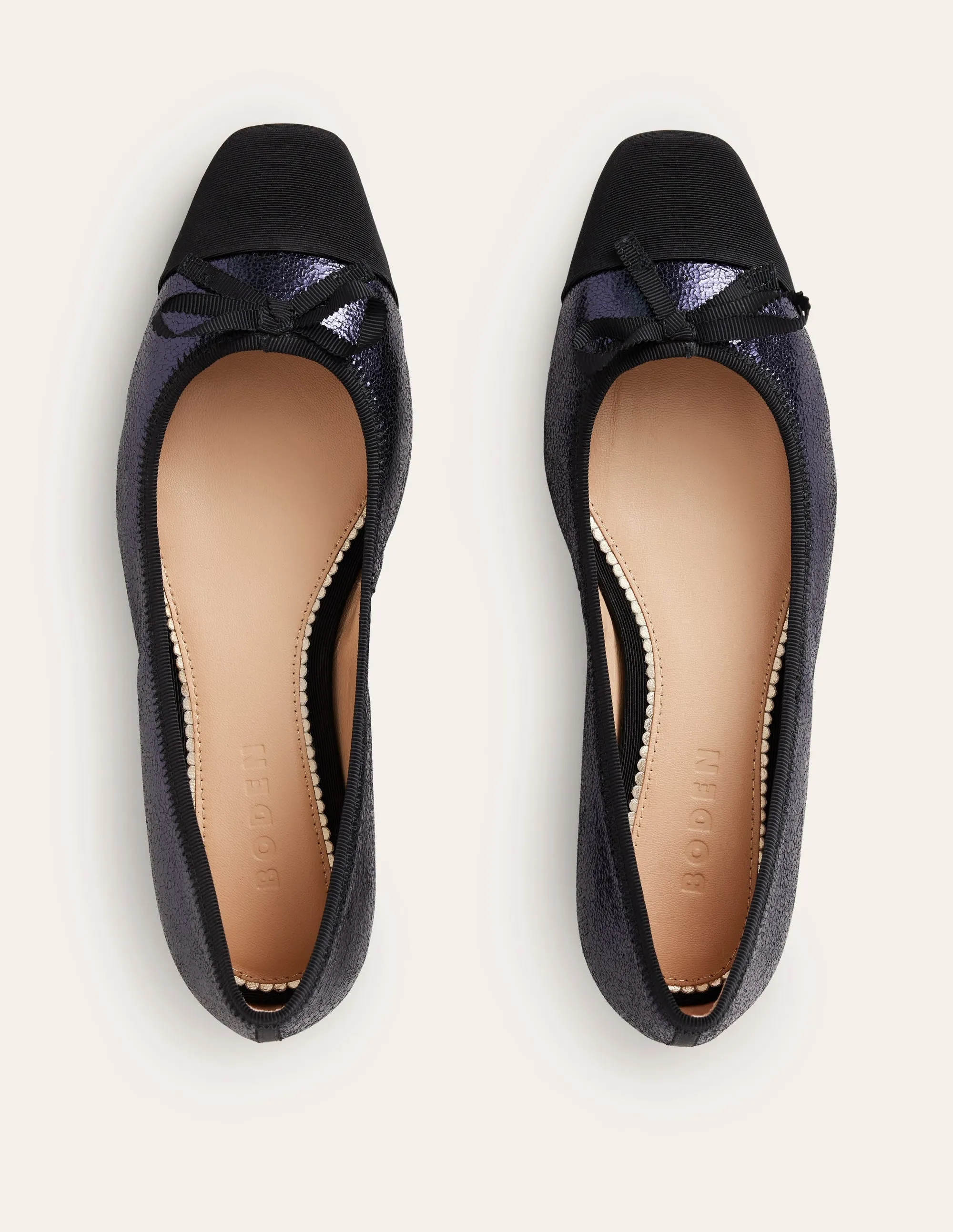 Toe Cap Ballet Flat-Navy Crackle Leather